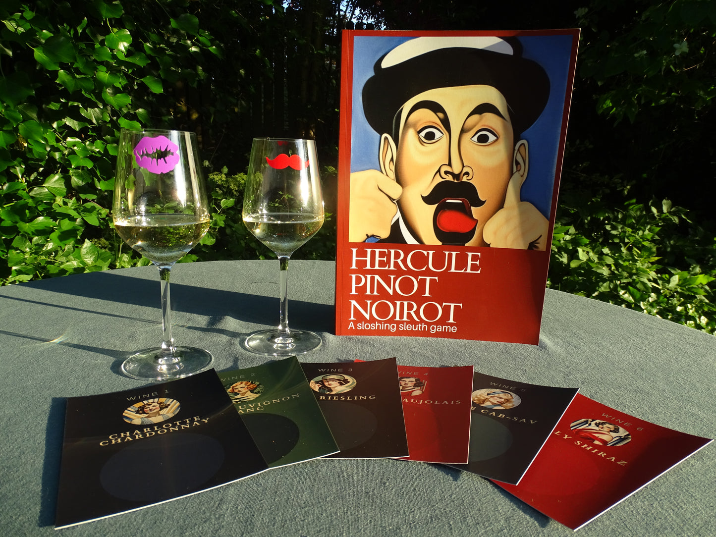 The game with the glass markers and the suspects (glasses not included)